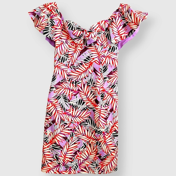 NWOT GUESS Clara Strapless Ruffle Sleeve Mini Dress Red Purple - Picture 2 of 16